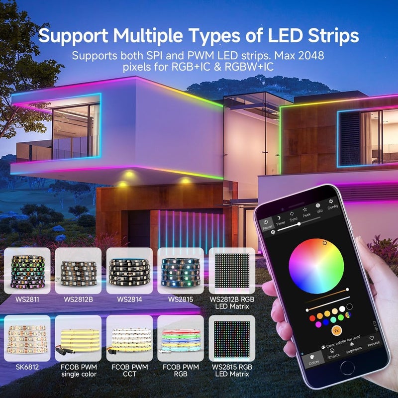 BTF-LIGHTING ESP32 WLED LED Strip Controller SP803E Built-in Mic DIY Dynamic Modes UART USB Type-C Download for WS2811,WS2812,SK6812,WS2814,WS2815 Addressable LED Strip/Matrix,PWM Dimming CCT RGB LED - Image 4